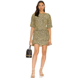 Faithfull the Brand Yellow Black Floral Ruffle Hem Tie Waist Mini Dress Size 4